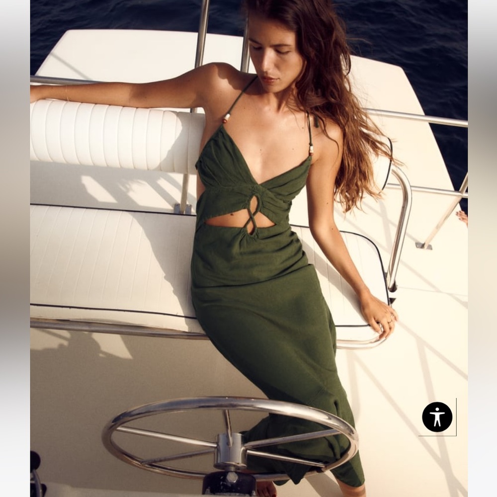 Olive Green Cutout Slip Dress - Women
